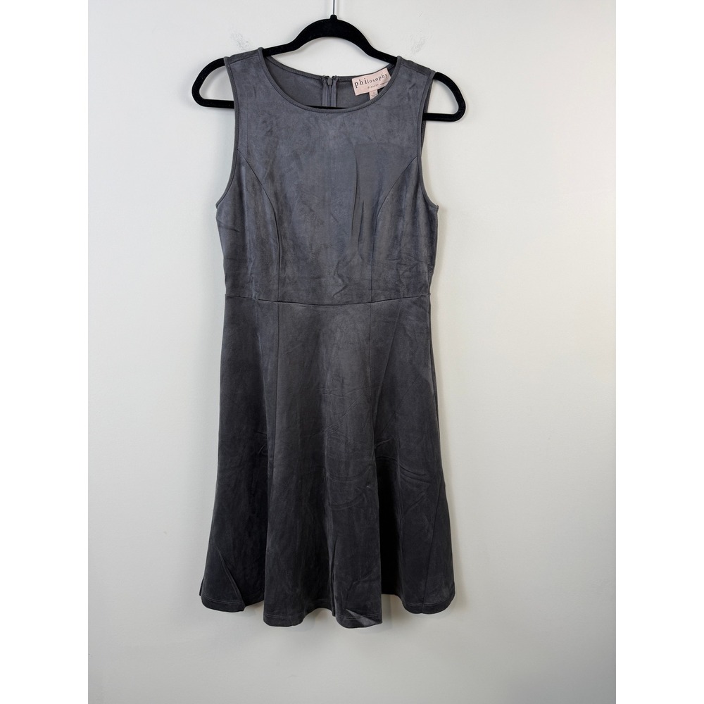 Philosophy NWTs $118 Sleeveless Faux Suede Fit & Flare Dress Charcoal Size 4